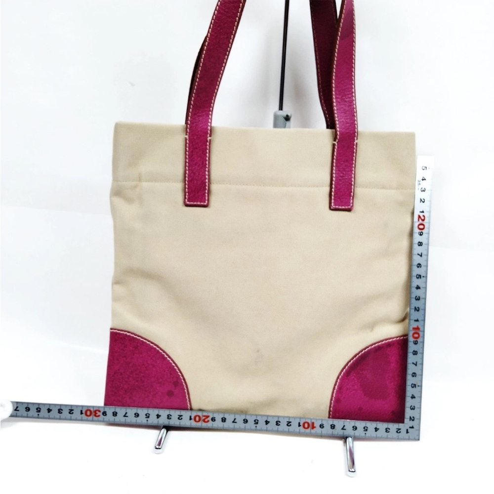 Prada Beige Canvas Tote with Pink Leather Handles and Accents - Picture 2 of 16